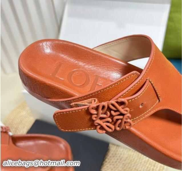 Unique Style Loewe Ease Toe Post Thong Sandals in Lambskin Tan Brown 506111