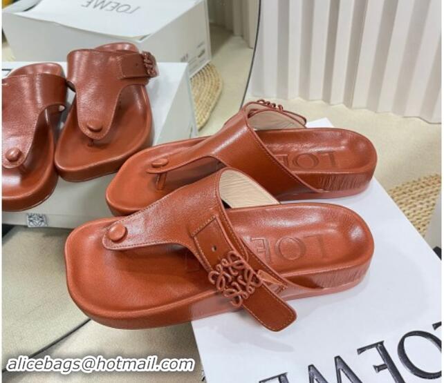 Unique Style Loewe Ease Toe Post Thong Sandals in Lambskin Tan Brown 506111