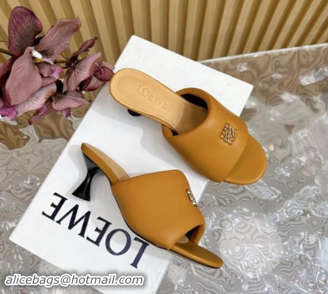 Purchase Loewe Nappa Leather Heel Slides Sandal 6cm Apricot 703061