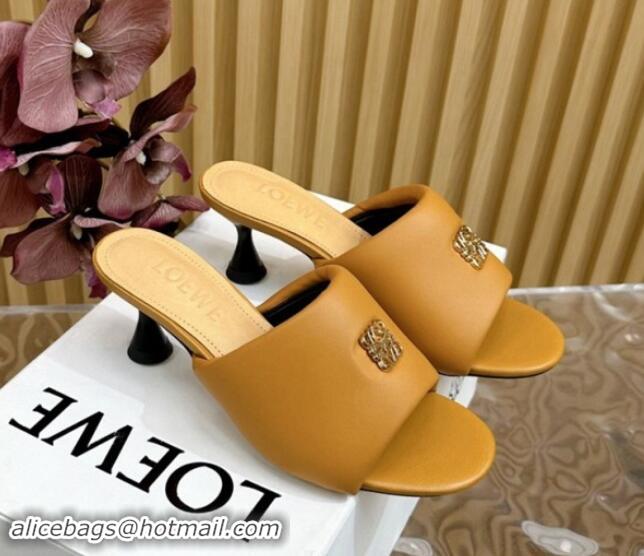 Purchase Loewe Nappa Leather Heel Slides Sandal 6cm Apricot 703061