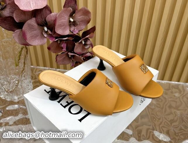 Purchase Loewe Nappa Leather Heel Slides Sandal 6cm Apricot 703061