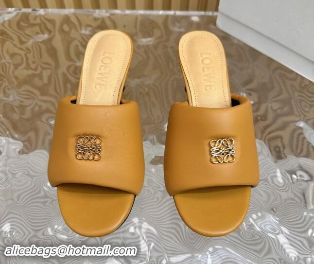 Purchase Loewe Nappa Leather Heel Slides Sandal 6cm Apricot 703061