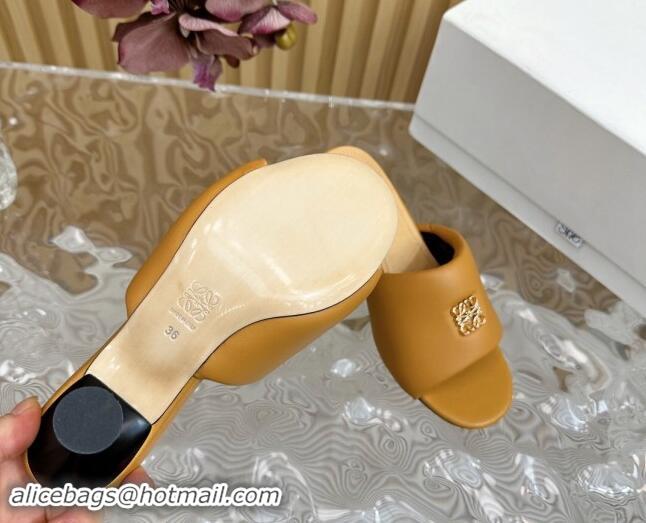 Purchase Loewe Nappa Leather Heel Slides Sandal 6cm Apricot 703061