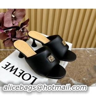 Popular Style Loewe Nappa Leather Heel Slides Sandal 6cm Black 703062