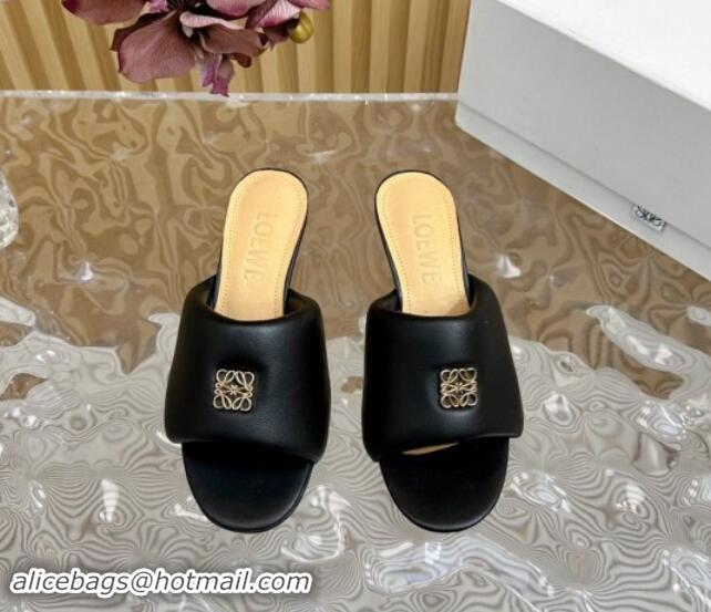 Popular Style Loewe Nappa Leather Heel Slides Sandal 6cm Black 703062