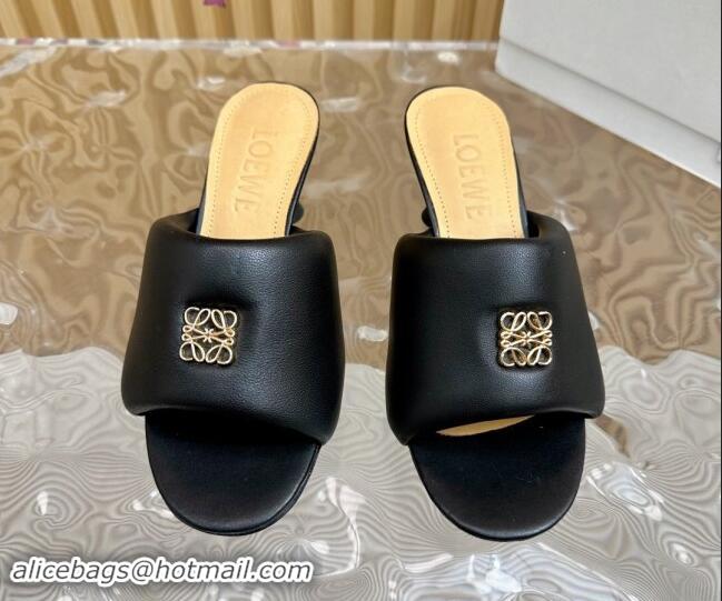 Popular Style Loewe Nappa Leather Heel Slides Sandal 6cm Black 703062