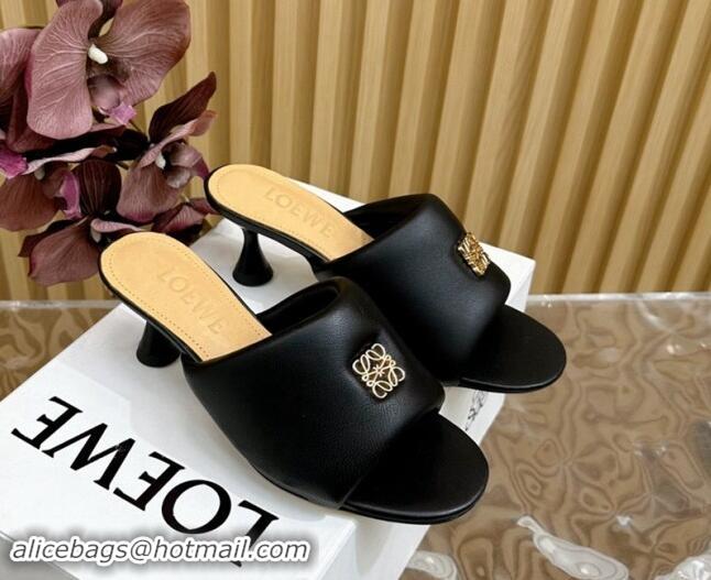 Popular Style Loewe Nappa Leather Heel Slides Sandal 6cm Black 703062