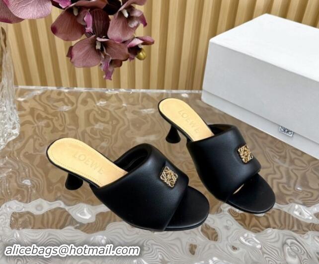 Popular Style Loewe Nappa Leather Heel Slides Sandal 6cm Black 703062