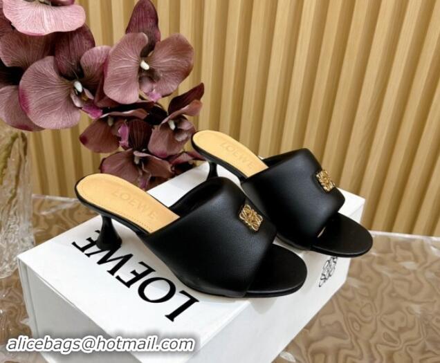 Popular Style Loewe Nappa Leather Heel Slides Sandal 6cm Black 703062