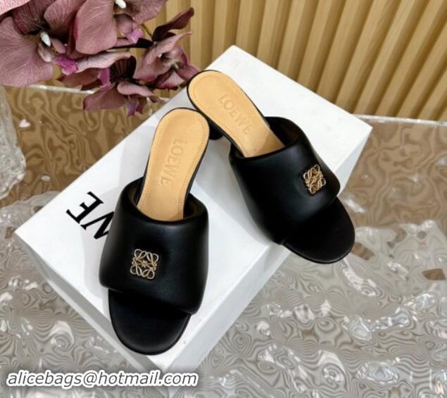 Popular Style Loewe Nappa Leather Heel Slides Sandal 6cm Black 703062