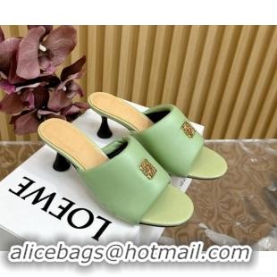 Low Cost Loewe Nappa Leather Heel Slides Sandal 6cm Light Green 703063