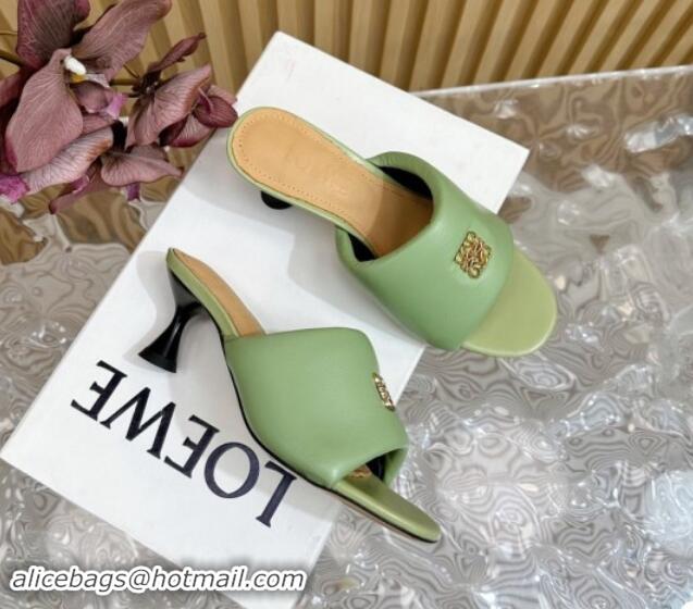 Low Cost Loewe Nappa Leather Heel Slides Sandal 6cm Light Green 703063