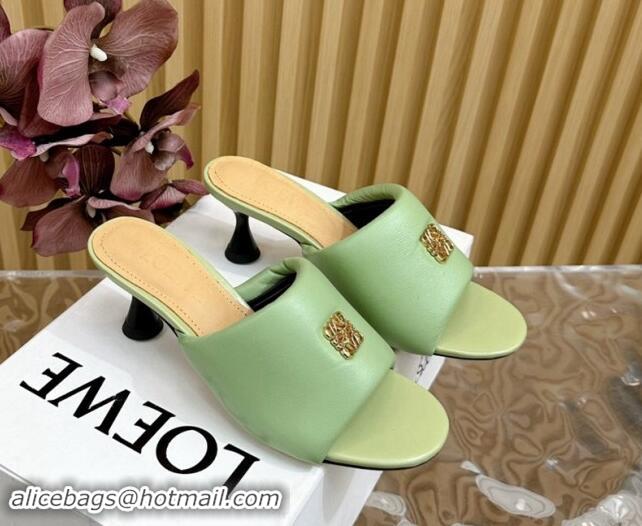 Low Cost Loewe Nappa Leather Heel Slides Sandal 6cm Light Green 703063