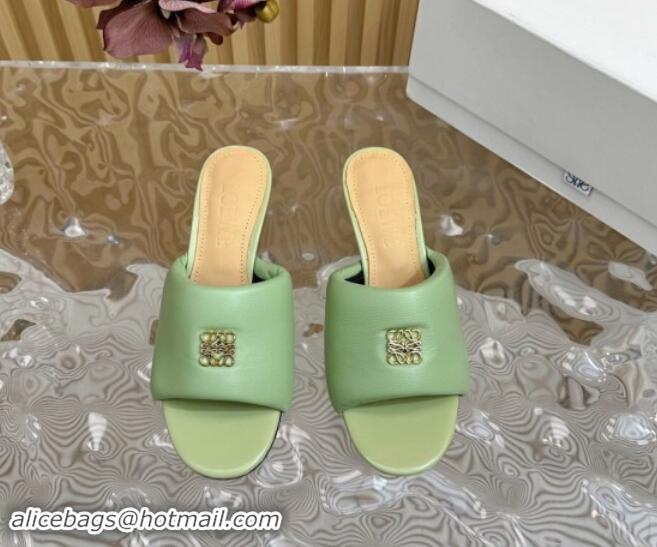 Low Cost Loewe Nappa Leather Heel Slides Sandal 6cm Light Green 703063