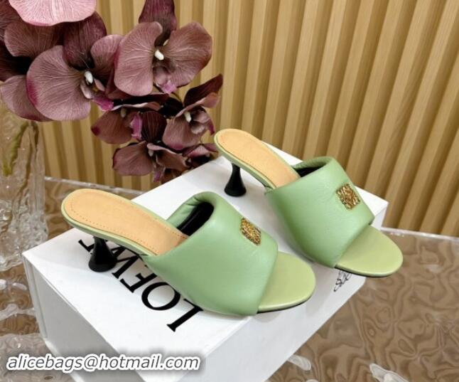 Low Cost Loewe Nappa Leather Heel Slides Sandal 6cm Light Green 703063