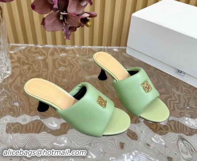 Low Cost Loewe Nappa Leather Heel Slides Sandal 6cm Light Green 703063