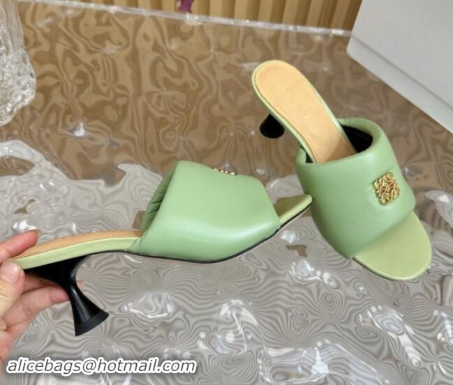 Low Cost Loewe Nappa Leather Heel Slides Sandal 6cm Light Green 703063