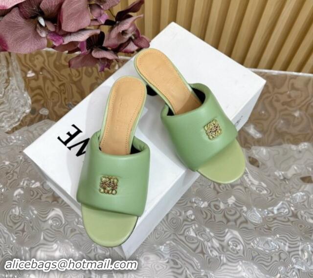 Low Cost Loewe Nappa Leather Heel Slides Sandal 6cm Light Green 703063