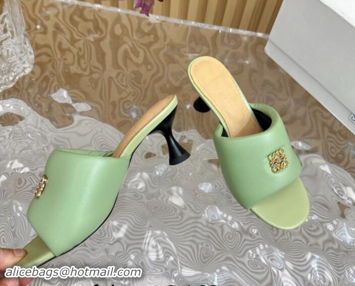 Low Cost Loewe Nappa Leather Heel Slides Sandal 6cm Light Green 703063