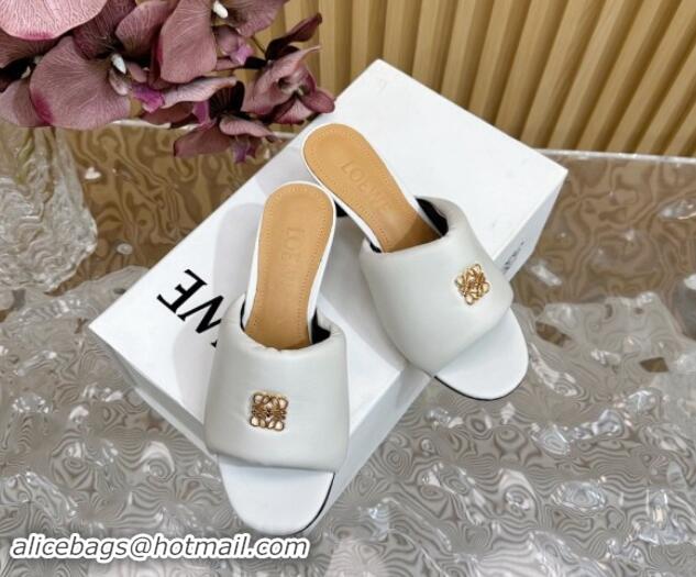 Most Popular Loewe Nappa Leather Heel Slides Sandal 6cm White 703064