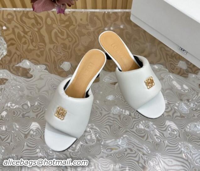 Most Popular Loewe Nappa Leather Heel Slides Sandal 6cm White 703064