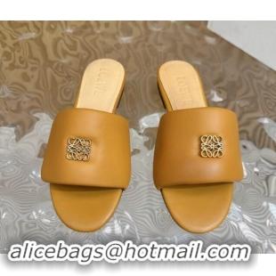 Top Design Loewe Nappa Leather Flat Slides Sandal Apricot 703065