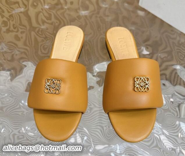 Top Design Loewe Nappa Leather Flat Slides Sandal Apricot 703065