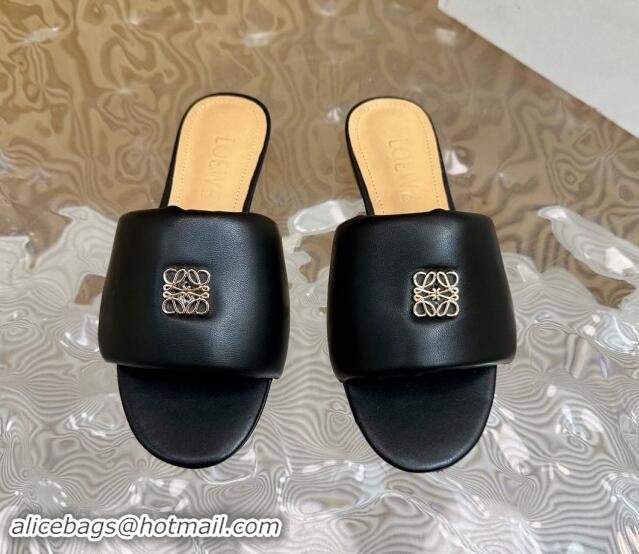 Durable Loewe Nappa Leather Flat Slides Sandal Black 703066