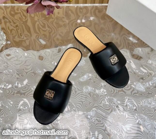 Durable Loewe Nappa Leather Flat Slides Sandal Black 703066