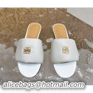 Good Quality Loewe Nappa Leather Flat Slides Sandal White 703067