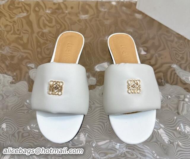 Good Quality Loewe Nappa Leather Flat Slides Sandal White 703067