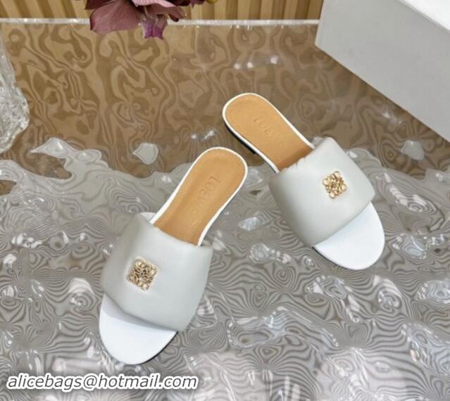 Good Quality Loewe Nappa Leather Flat Slides Sandal White 703067