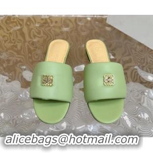 Sophisticated Loewe Nappa Leather Flat Slides Sandal Light Green 703068