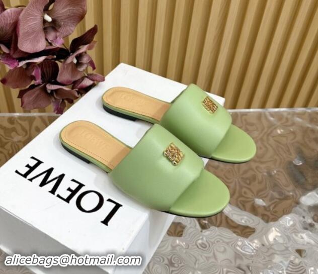 Sophisticated Loewe Nappa Leather Flat Slides Sandal Light Green 703068