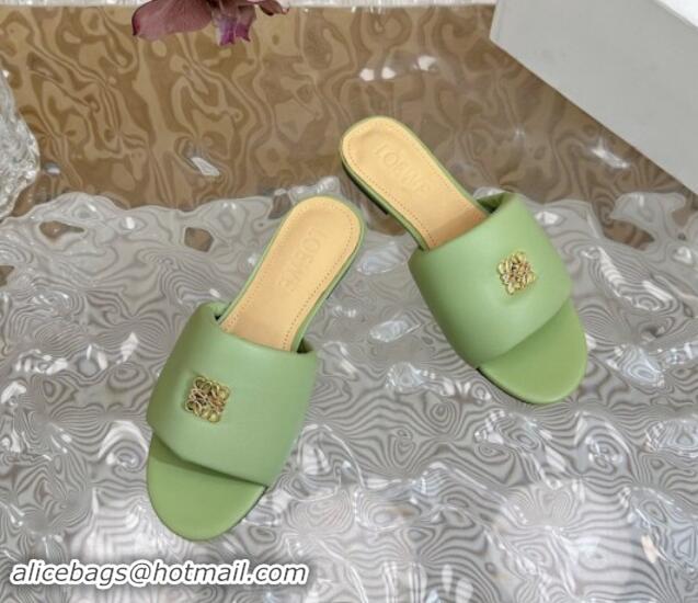 Sophisticated Loewe Nappa Leather Flat Slides Sandal Light Green 703068