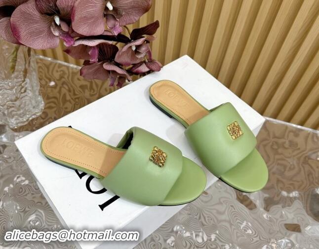 Sophisticated Loewe Nappa Leather Flat Slides Sandal Light Green 703068