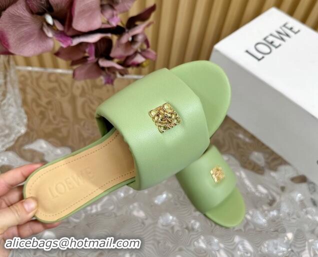 Sophisticated Loewe Nappa Leather Flat Slides Sandal Light Green 703068