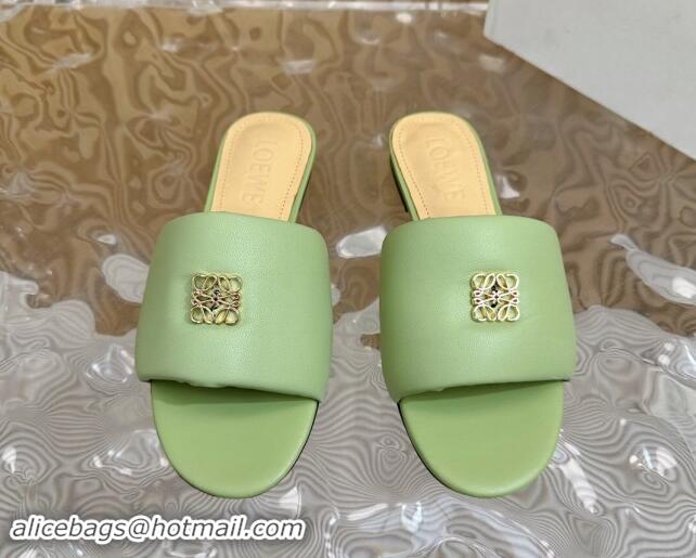 Sophisticated Loewe Nappa Leather Flat Slides Sandal Light Green 703068