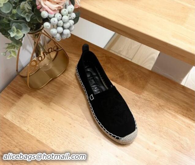 Unique Style Loewe Anagram Suede Espadrilles Flat Black 703070