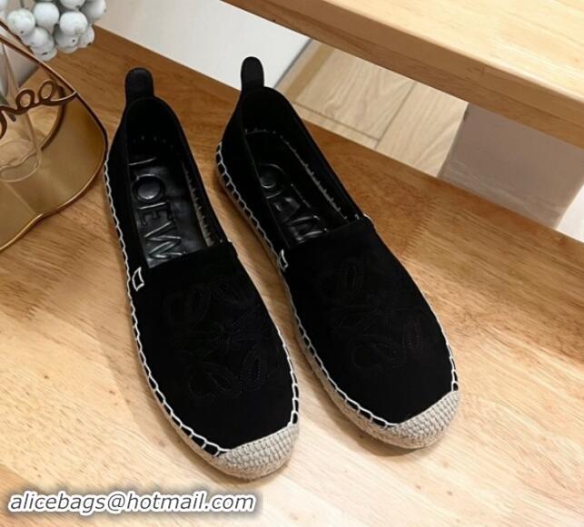 Unique Style Loewe Anagram Suede Espadrilles Flat Black 703070