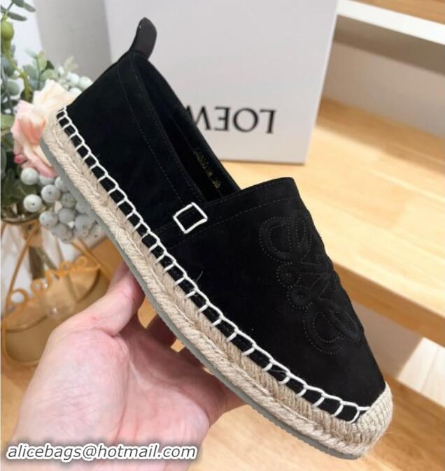 Unique Style Loewe Anagram Suede Espadrilles Flat Black 703070