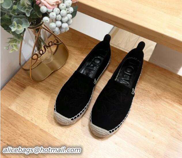 Unique Style Loewe Anagram Suede Espadrilles Flat Black 703070