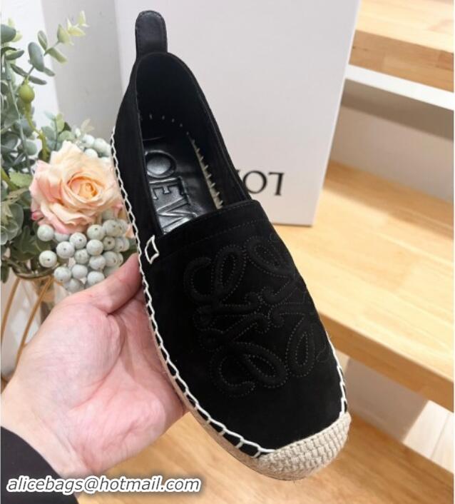 Unique Style Loewe Anagram Suede Espadrilles Flat Black 703070