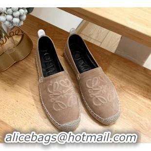 Good Looking Loewe Anagram Suede Espadrilles Flat Dark Beige 703071