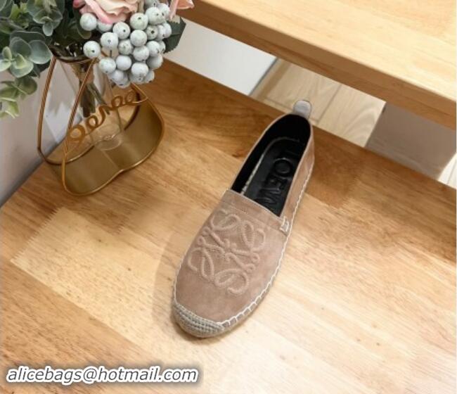 Good Looking Loewe Anagram Suede Espadrilles Flat Dark Beige 703071