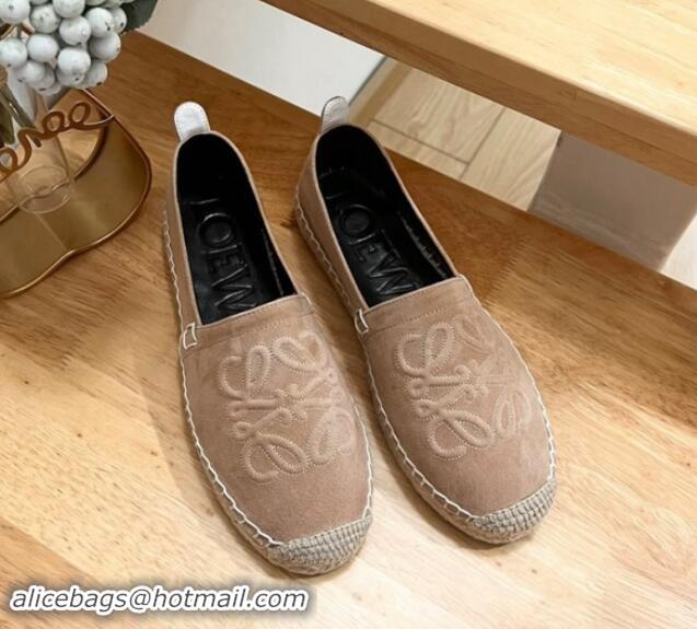 Good Looking Loewe Anagram Suede Espadrilles Flat Dark Beige 703071