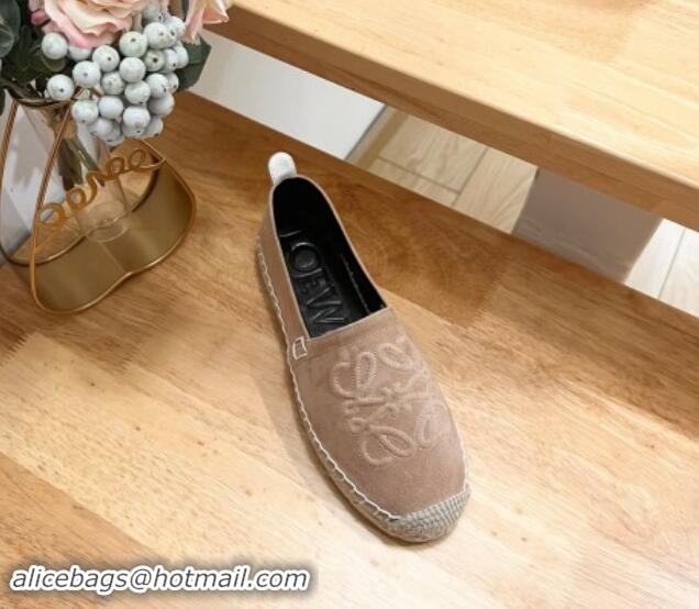 Good Looking Loewe Anagram Suede Espadrilles Flat Dark Beige 703071