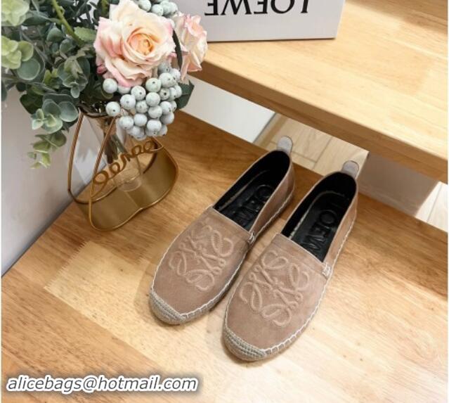 Good Looking Loewe Anagram Suede Espadrilles Flat Dark Beige 703071