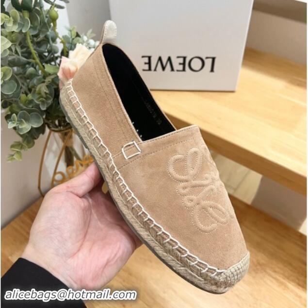 Good Looking Loewe Anagram Suede Espadrilles Flat Dark Beige 703071