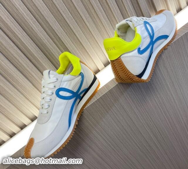 Best Product Loewe Flow Runner Sneakers in Nylon and Suede L81502 White/Blue 081502